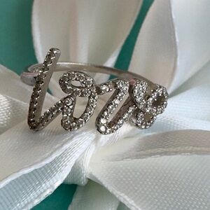 Graffiti Love Ring in Silver color with Rhinestones, Small